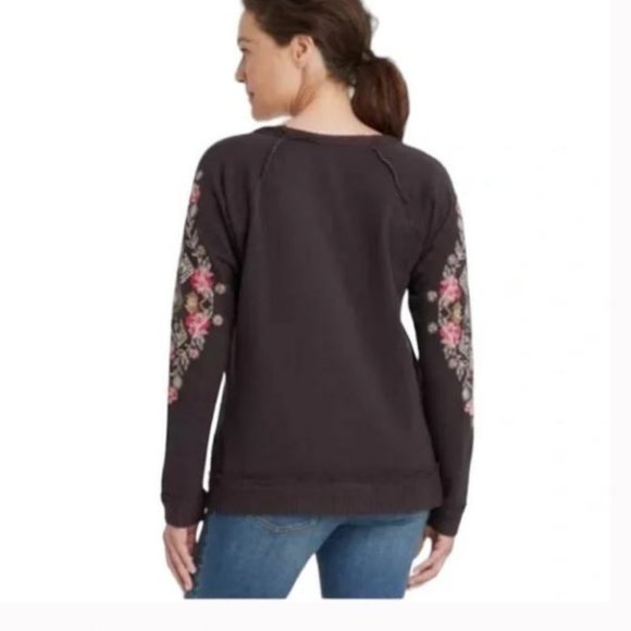 Knox Rose Coal Gray Boho Floral Embroidered Pullover Sweatshirt XL - Picture 2 of 10